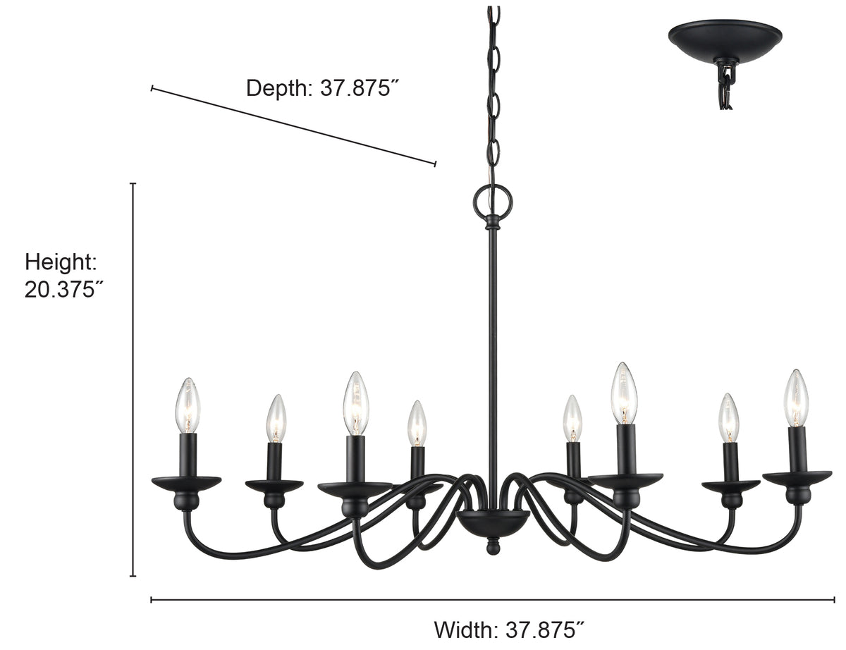 20.5'' Delvona Matte Black 8 Light Chandelier