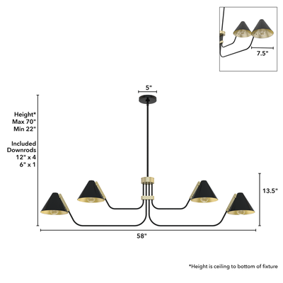 Grove Isle 58-inch 4-light Matte Black and Modern Brass Linear Chandelier with Metal Shade
