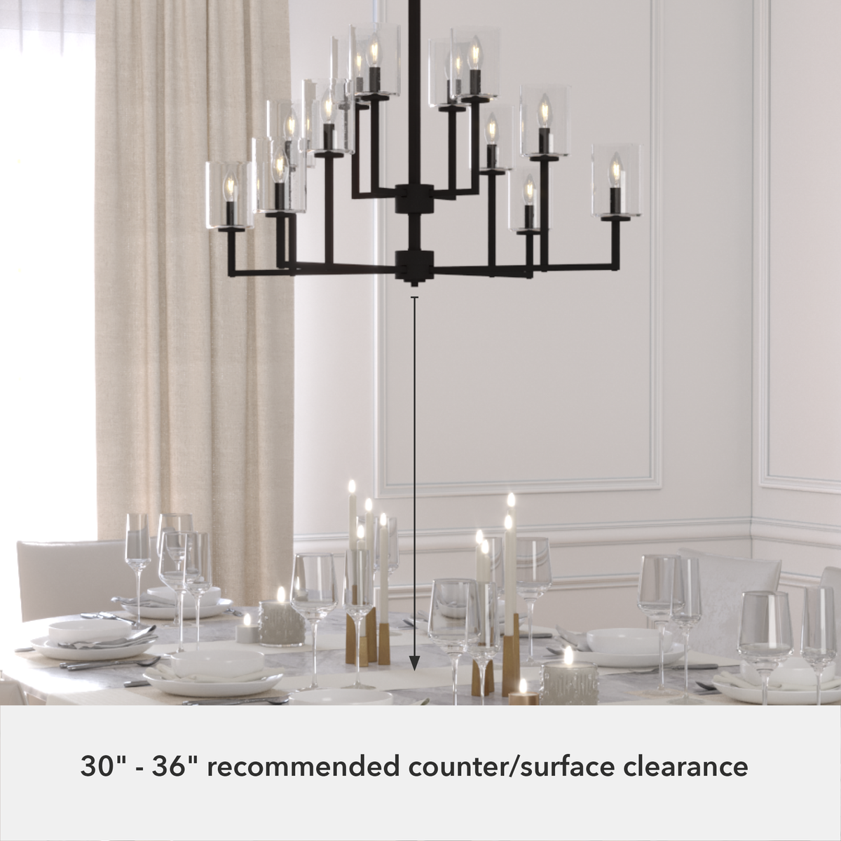 Kerrison 40.5-inch 12-light Natural Black Iron Chandelier with Seeded Glass