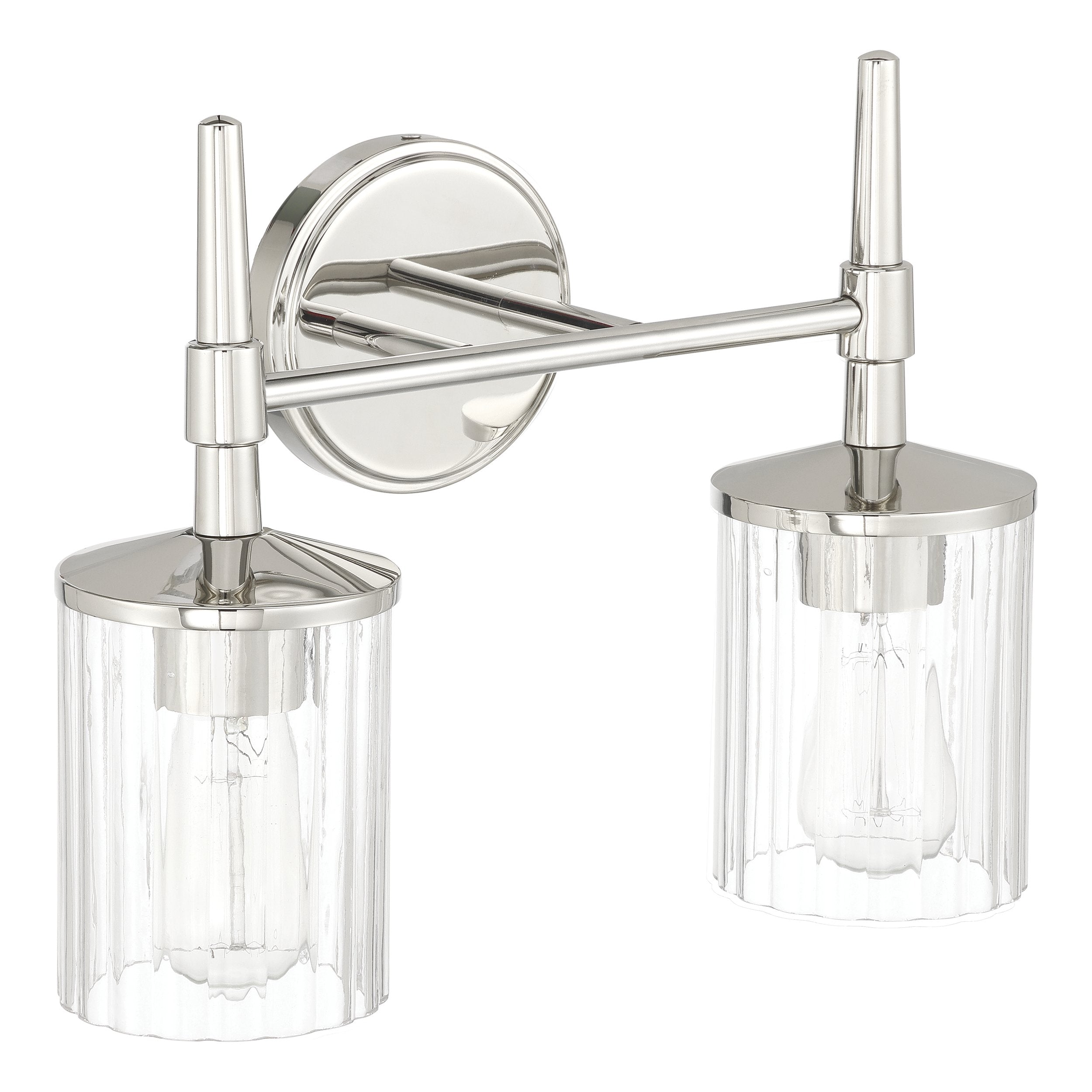Andrea 15-inch 2-light Polished Nickel Vanity Light with Clear Ribbed Glass Shades