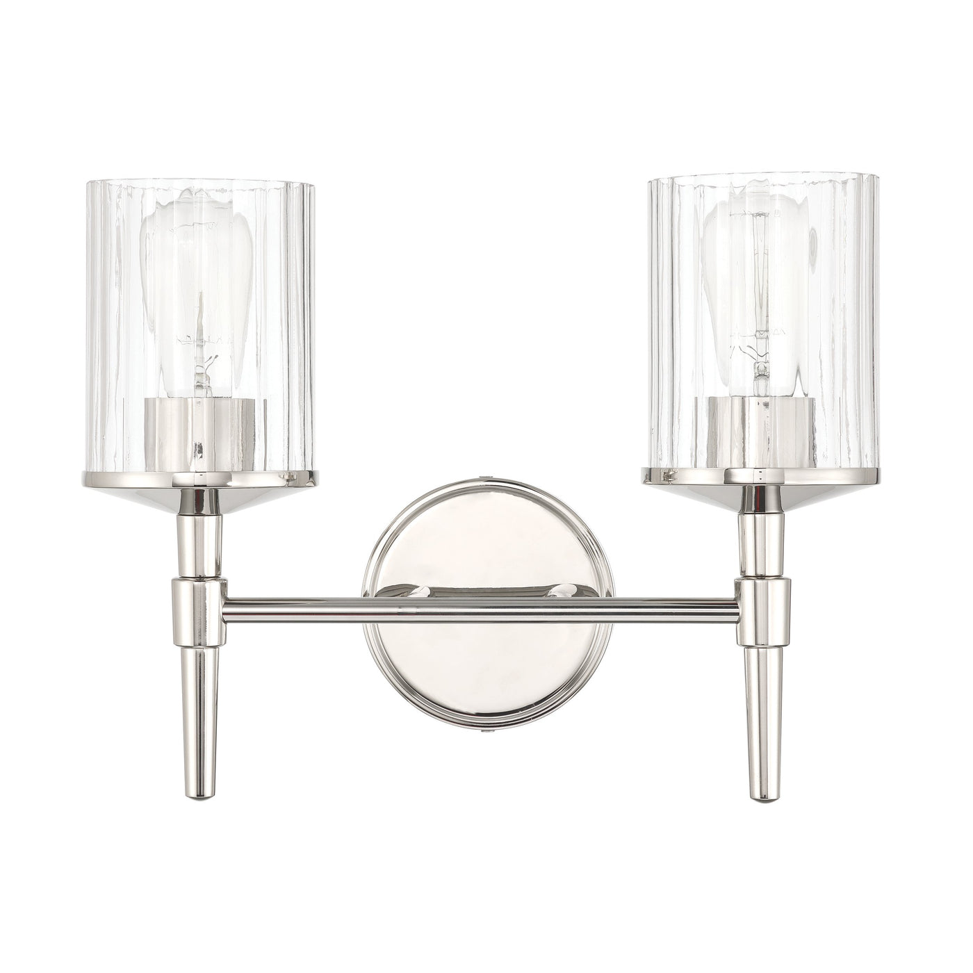 Andrea 15-inch 2-light Polished Nickel Vanity Light with Clear Ribbed Glass Shades