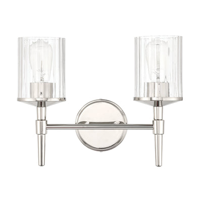 Andrea 15-inch 2-light Polished Nickel Vanity Light with Clear Ribbed Glass Shades