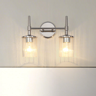 Andrea 15-inch 2-light Polished Nickel Vanity Light with Clear Ribbed Glass Shades