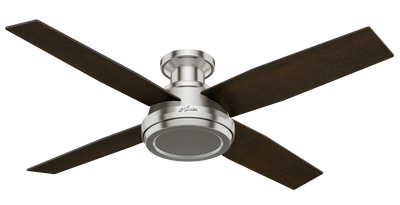 52 inch Dempsey Brushed Nickel Low Profile Ceiling Fan and Handheld Remote