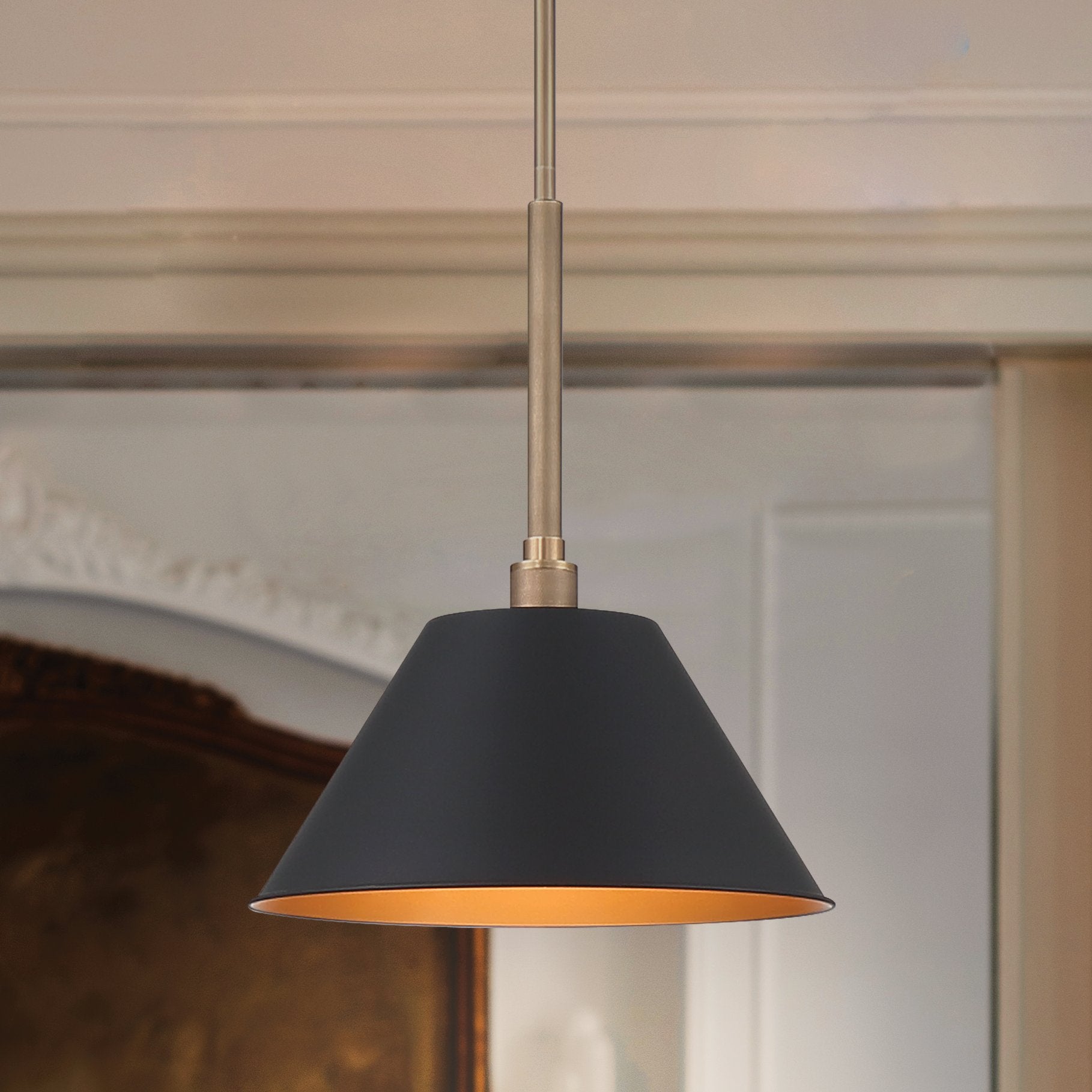 Mcgill 16-inch 1-light Natural Brass Pendant Light with Matte Black and Gold Metal Shade