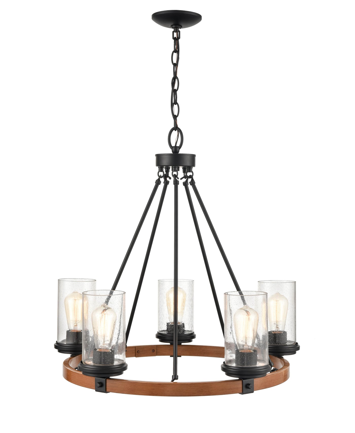 24.5'' Taos Matte Black/Wood Grain 5 Light Chandelier
