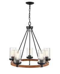 24.5'' Taos Matte Black/Wood Grain 5 Light Chandelier