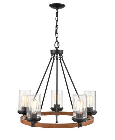 24.5'' Taos Matte Black/Wood Grain 5 Light Chandelier