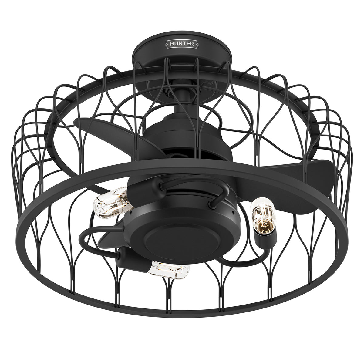 20 inch Rotonda Matte Black Ceiling Fan with LED Light Kit and Handheld Remote