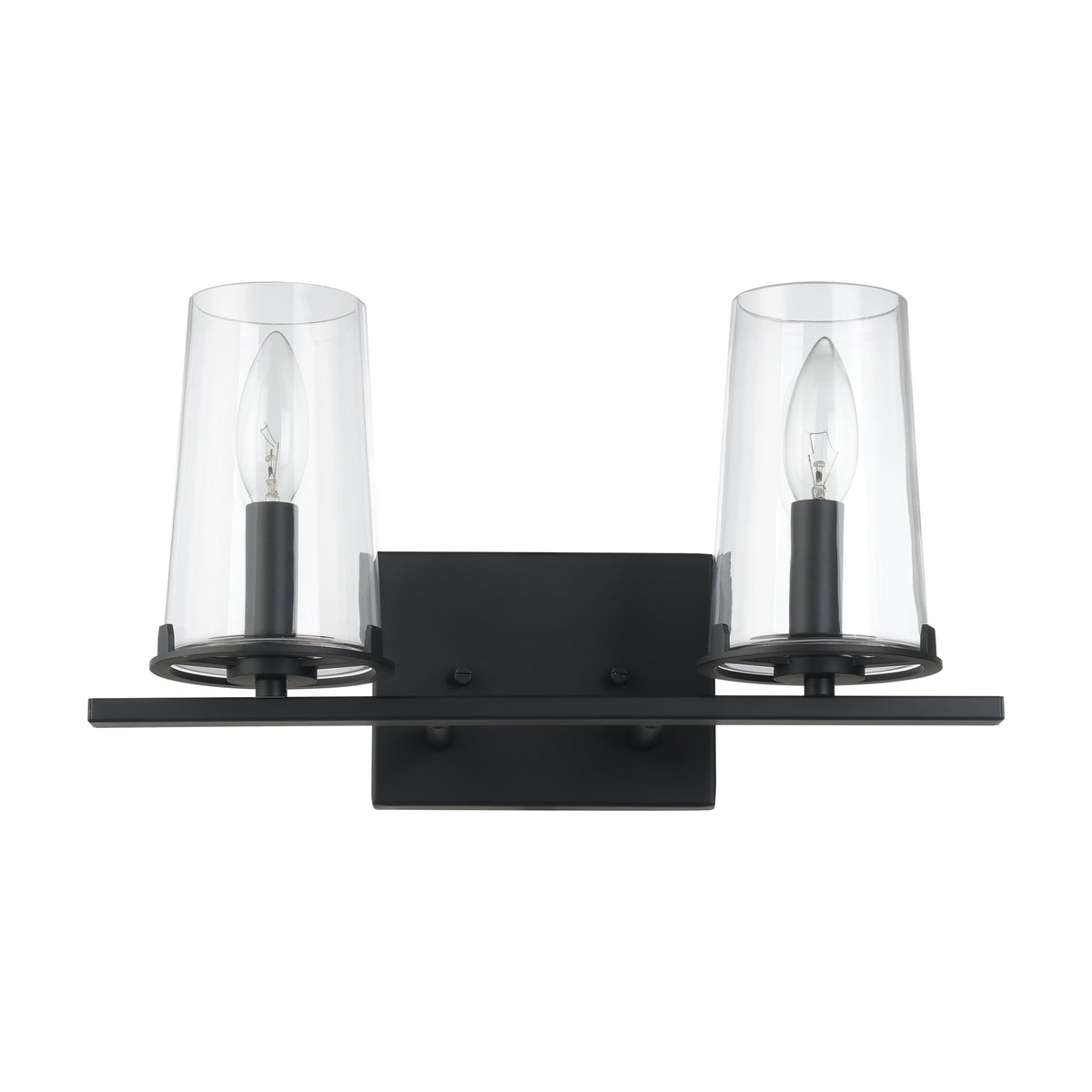 Jared 15-inch 2-light Matte Black Vanity Light with Clear Glass Shades