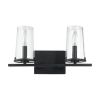 Jared 15-inch 2-light Matte Black Vanity Light with Clear Glass Shades