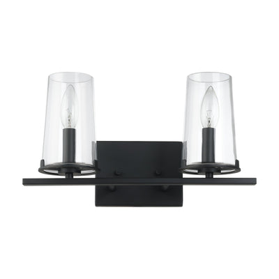 Jared 15-inch 2-light Matte Black Vanity Light with Clear Glass Shades