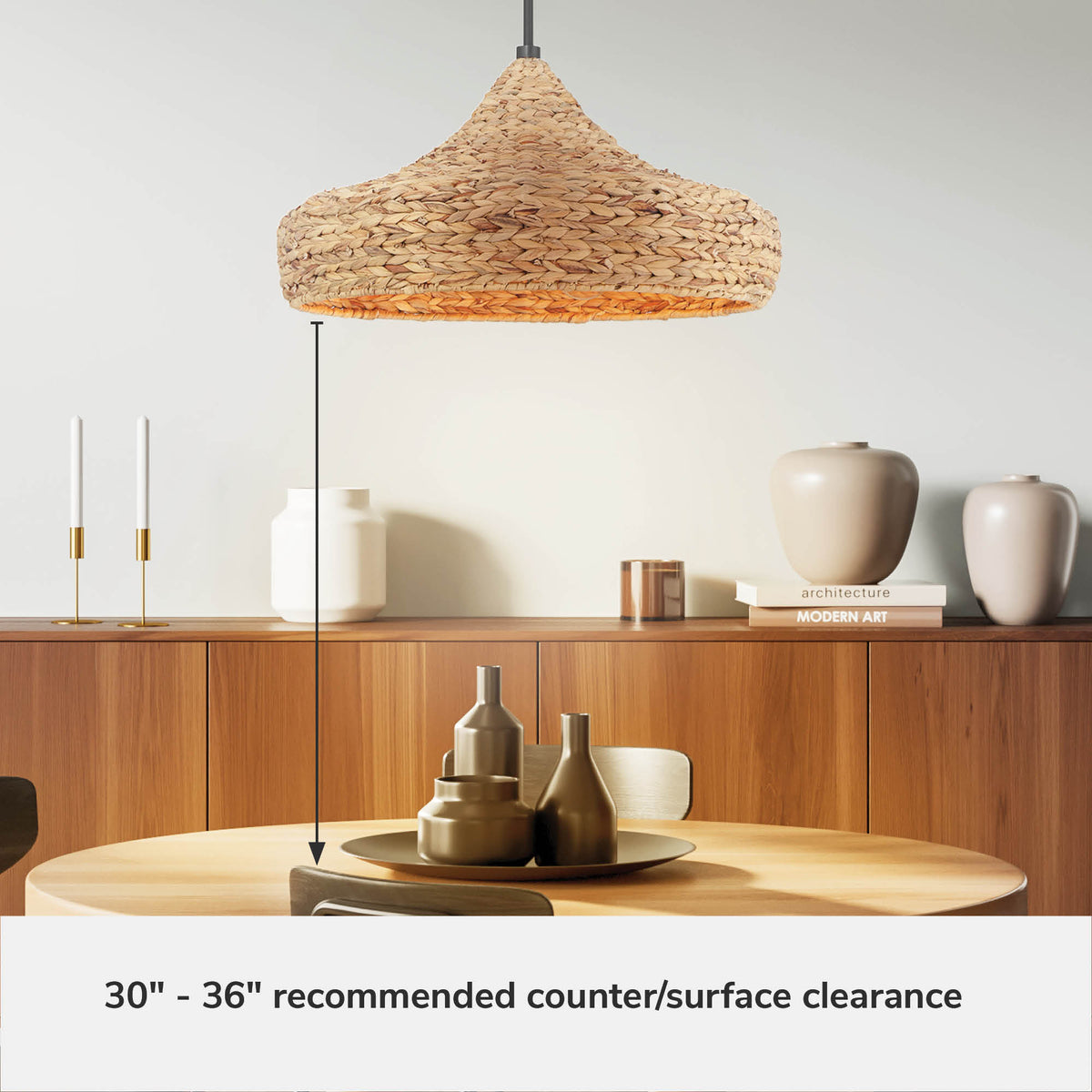 Cambria 24-inch 3-light Matte Black Pendant with Natural Seagrass Shade Martini Design