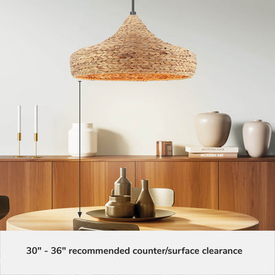 Cambria 24-inch 3-light Matte Black Pendant with Natural Seagrass Shade Martini Design