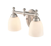 13.25-inch Satin Nickel 2-Light Etched White Glass Bathroom Vanity Light