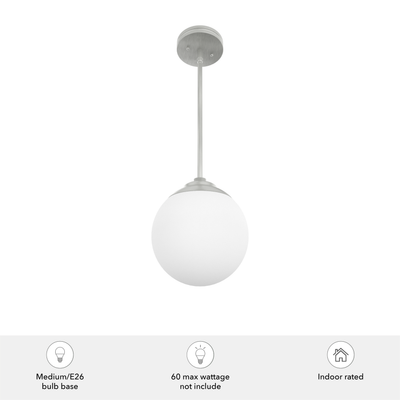 Hepburn 8-inch 1-light Brushed Nickel Globe Pendant with Cased White Glass