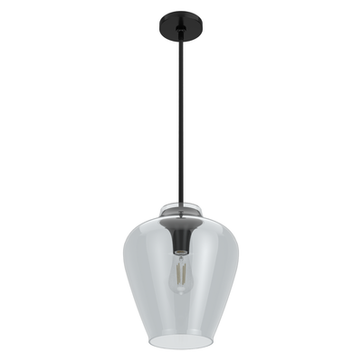 Vidria 12-inch 1-light Matte Black Pendant with Smoked Glass