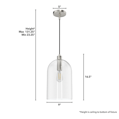 Lochemeade 9-inch 1-light Brushed Nickel Pendant with Clear Seeded Glass
