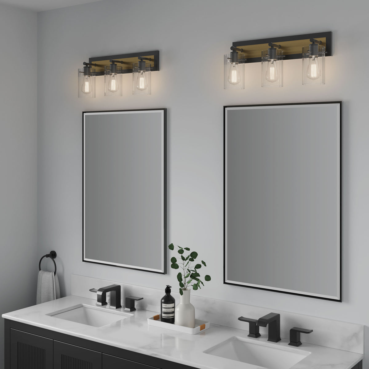 21'' Gasol Matte Black/Vintage Brass 3 Light Bath Vanity
