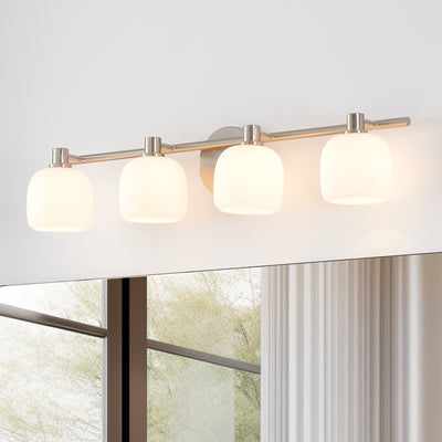 Valentina 30-inch 4-light Brushed Nickel Vanity Light with Etched Opal Glass Shades