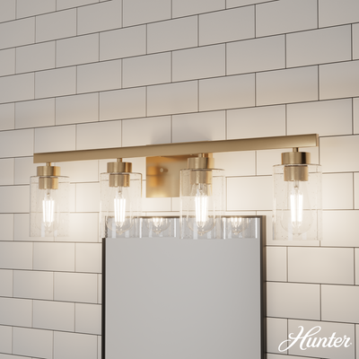 Hartland 31-inch 4-light Alturas Gold Vanity Light with Seeded Glass