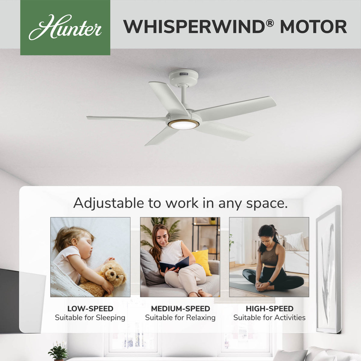 44 inch Zentech Wi-Fi ENERGY STAR® Fresh White LED Damp Rated Ceiling Fan Handheld Remote