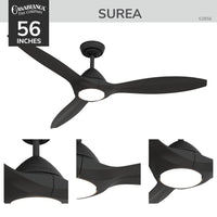 Casablanca 56 inch Surea ENERGY STAR® Matte Black Damp Rated Ceiling Fan with LED Light Kit and Wall Control and Handheld Remote