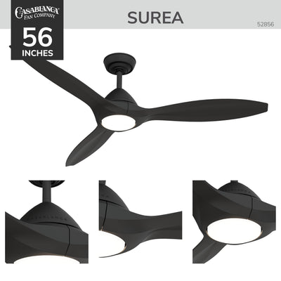 Casablanca 56 inch Surea ENERGY STAR® Matte Black Damp Rated Ceiling Fan with LED Light Kit and Wall Control and Handheld Remote