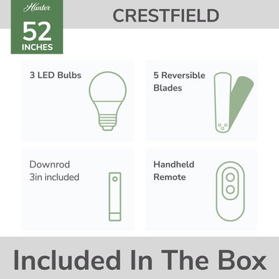52 inch Crestfield Matte Silver Ceiling Fan with LED Light Kit and Handheld Remote