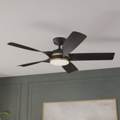 Casablanca 52 inch Julia ENERGY STAR® Matte Black Damp Rated Ceiling Fan with LED Light Kit and Wall Control and Handheld Remote