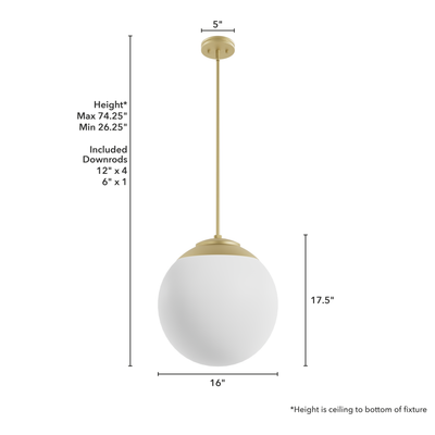 Hepburn 16-inch 3-light Modern Brass Globe Pendant with Cased White Glass