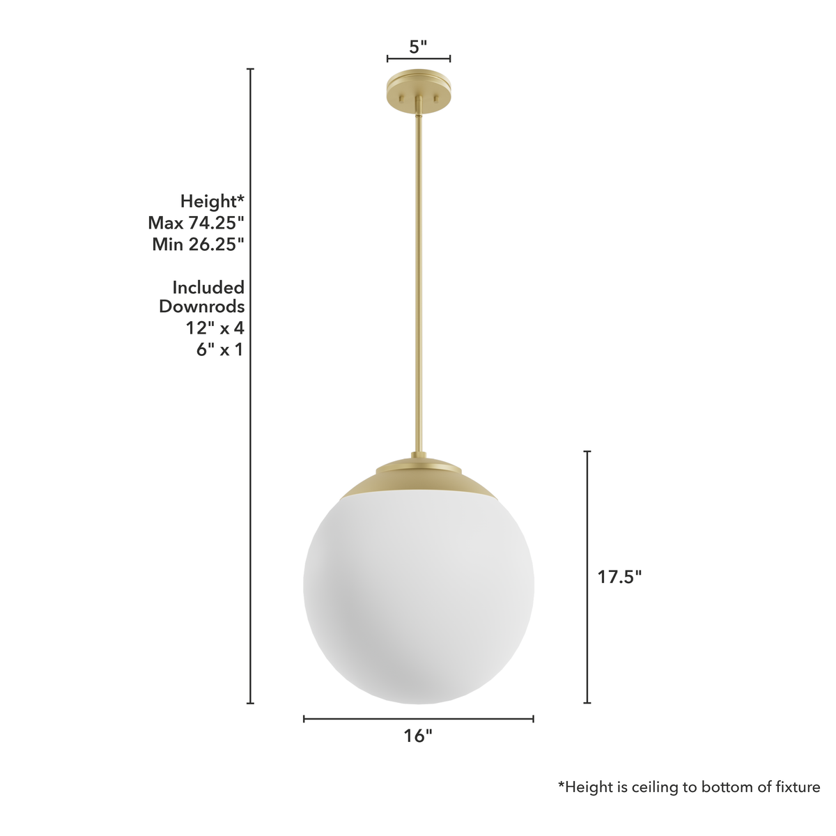 Hepburn 16-inch 3-light Modern Brass Globe Pendant with Cased White Glass