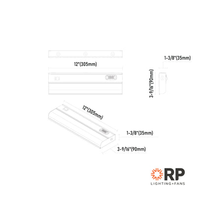 12-inch White Under Cabinet Light with 5-CCT Selectable White and Frosted Lens