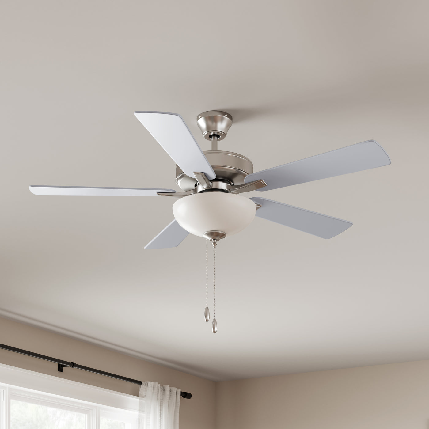 52 Inch Kintrel AC Brushed Nickel Indoor Ceiling Fan 5-Blade 2 Lights Reversible