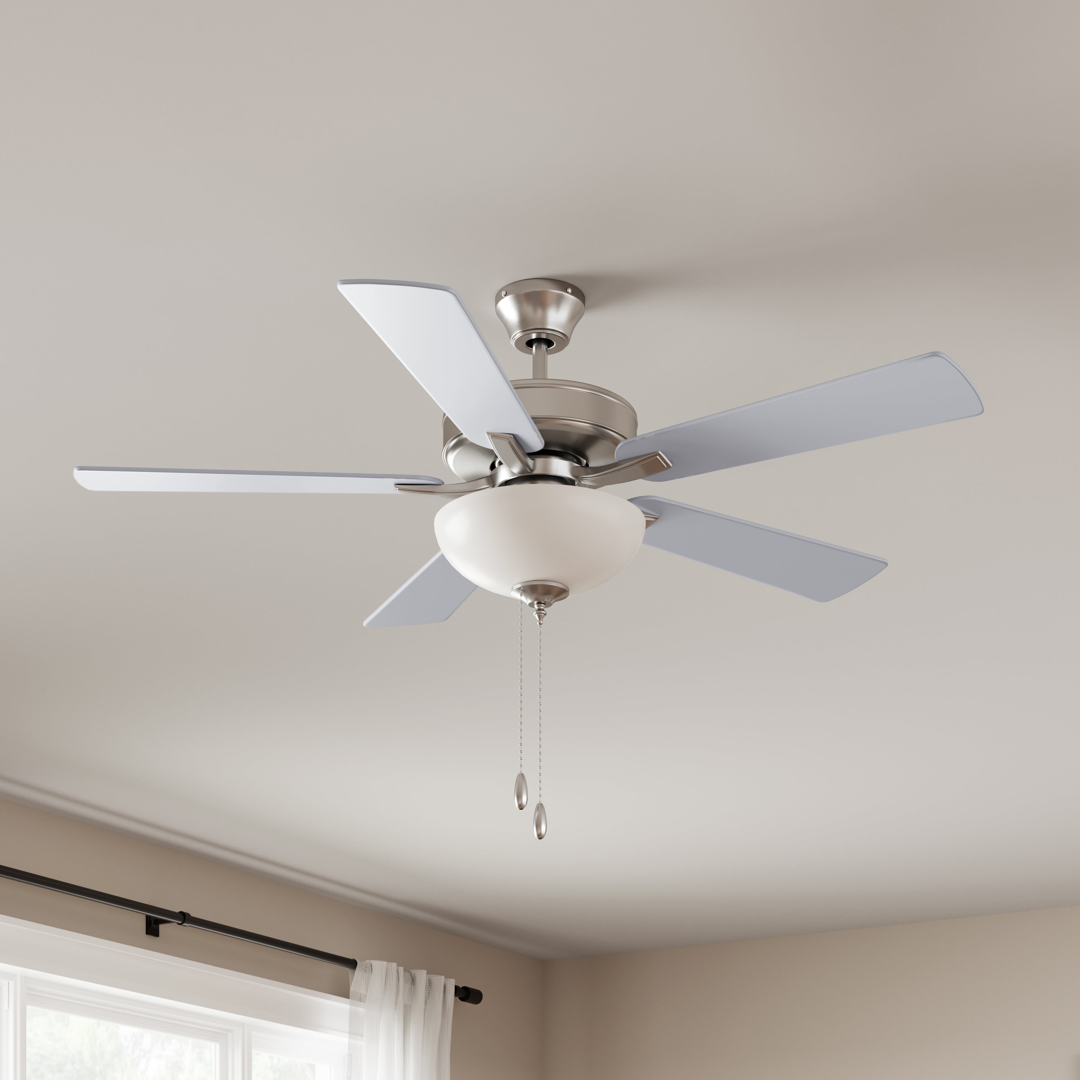 52 Inch Kintrel AC Brushed Nickel Indoor Ceiling Fan 5-Blade 2 Lights Reversible