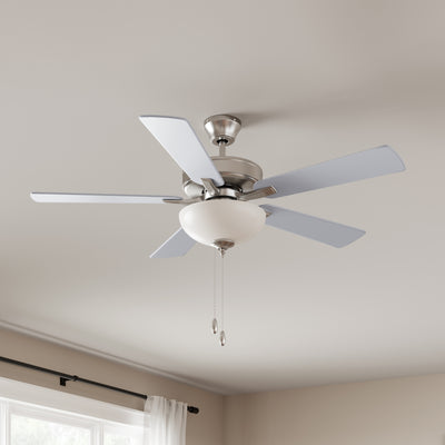 52 Inch Kintrel AC Brushed Nickel Indoor Ceiling Fan 5-Blade 2 Lights Reversible