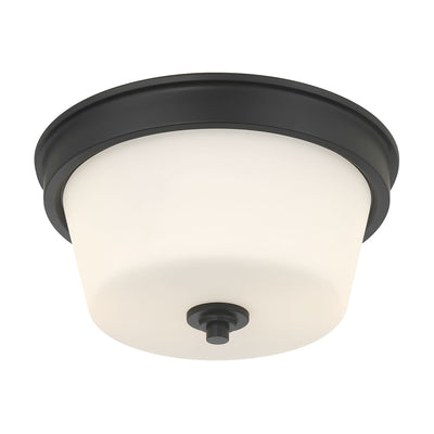 13-inch Strayhan Matte Black 2-Light White Frosted Glass Flush Mount Ceiling Light