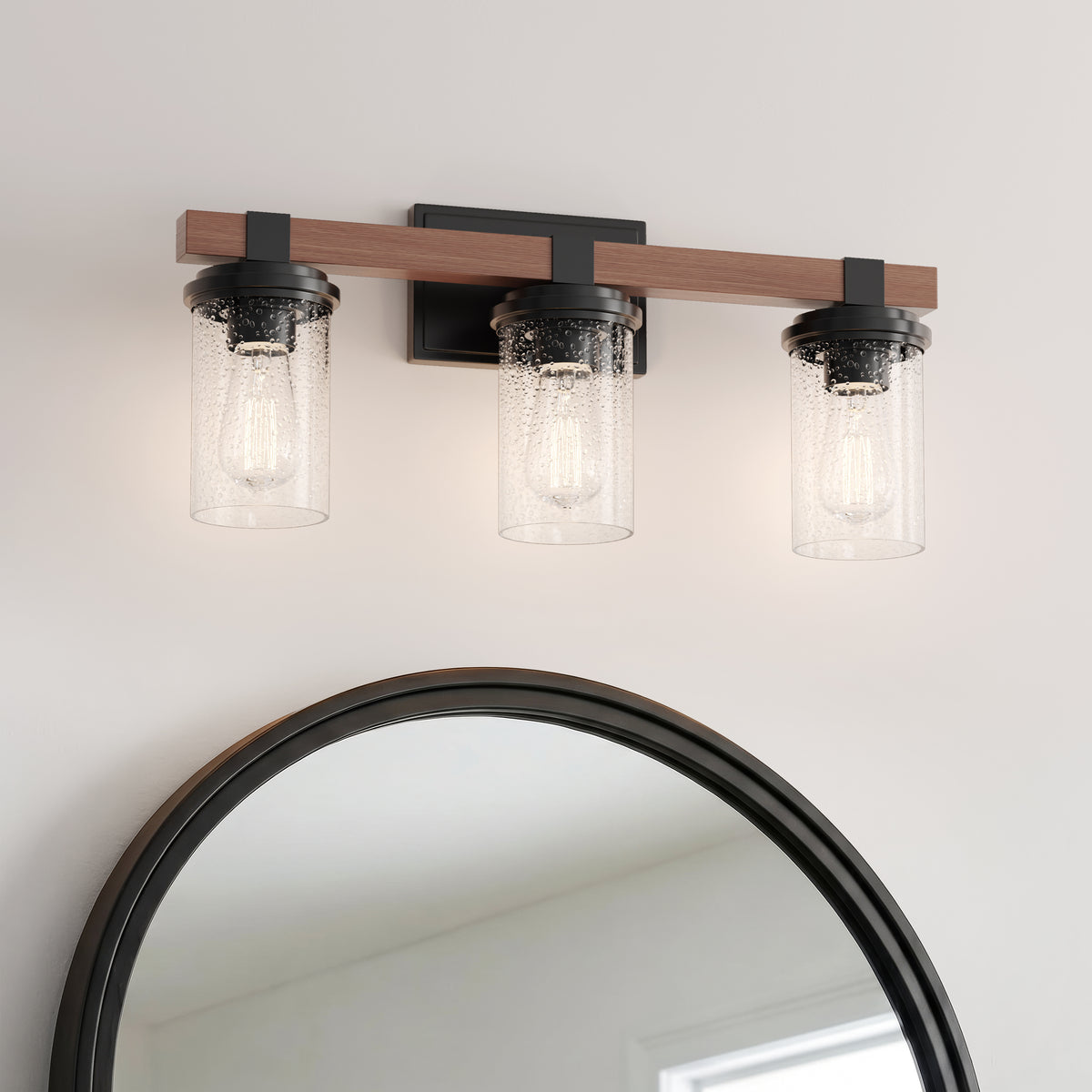 23'' Taos Matte Black/Wood Grain 3 Light Bath Vanity