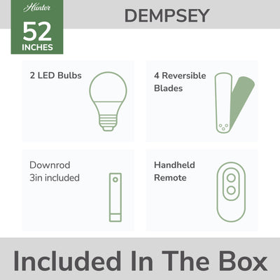 52 inch Dempsey Fresh White Damp Rated Ceiling Fan with LED Light Kit and Handheld Remote