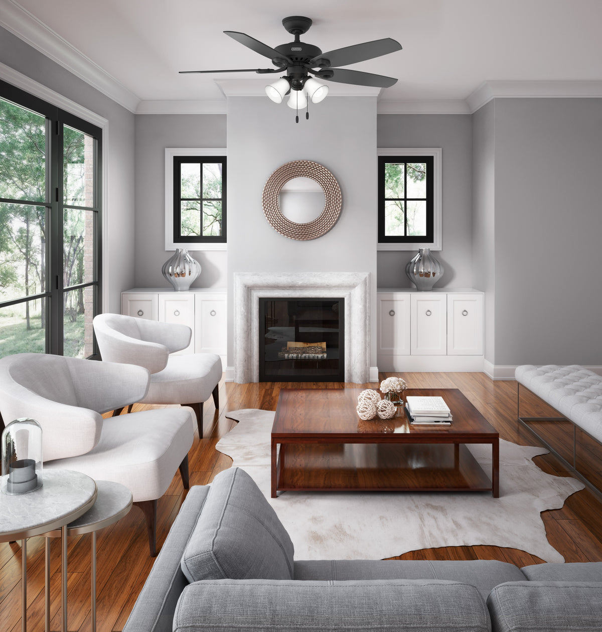 52 inch Builder Matte Black Ceiling Fan with LED Light Kit and Pull Chain