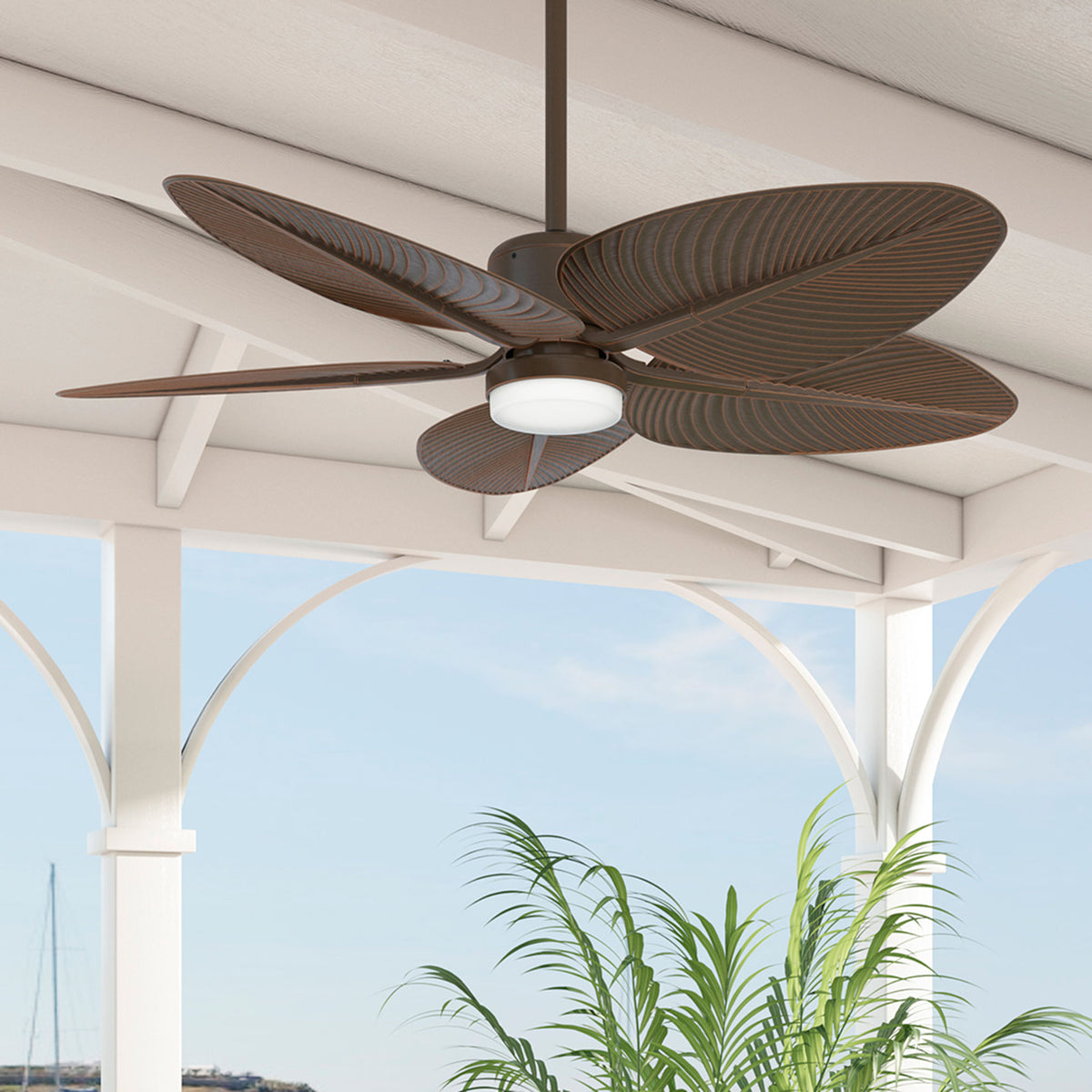 Casablanca 52 inch Coveview ENERGY STAR® Matte Bronze Damp Rated Ceiling Fan with LED Light Kit and Wall Control and Handheld Remote