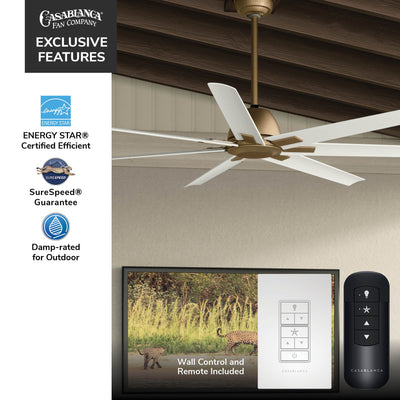Casablanca 72 inch Bayhaven ENERGY STAR® Alturas Gold Damp Rated Ceiling Fan and Wall Control and Handheld Remote