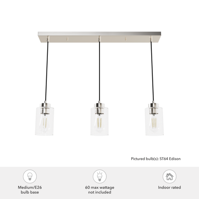 Hartland 26.75-inch 3-light Brushed Nickel Linear Pendant Cluster with Seeded Glass