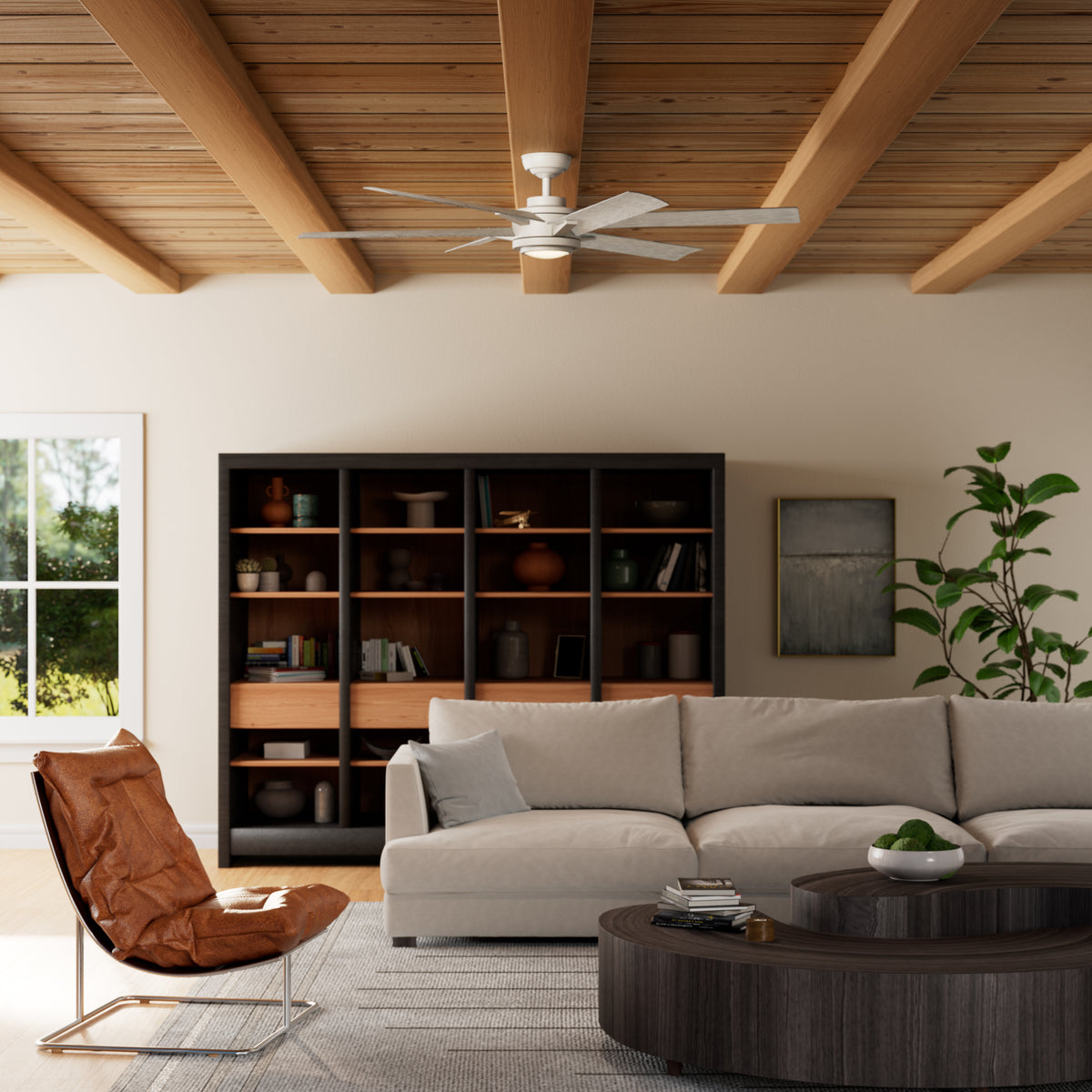 Casablanca 65 inch Melia ENERGY STAR® Fresh White Damp Rated Ceiling Fan with LED Light Kit and Wall Control and Handheld Remote