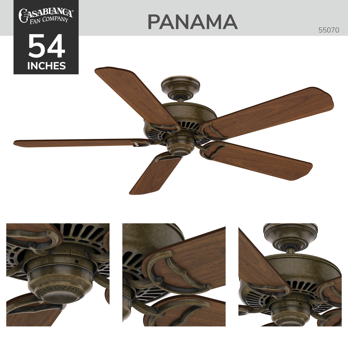 Casablanca 54 inch Panama Aged Bronze Ceiling Fan and Wall Control