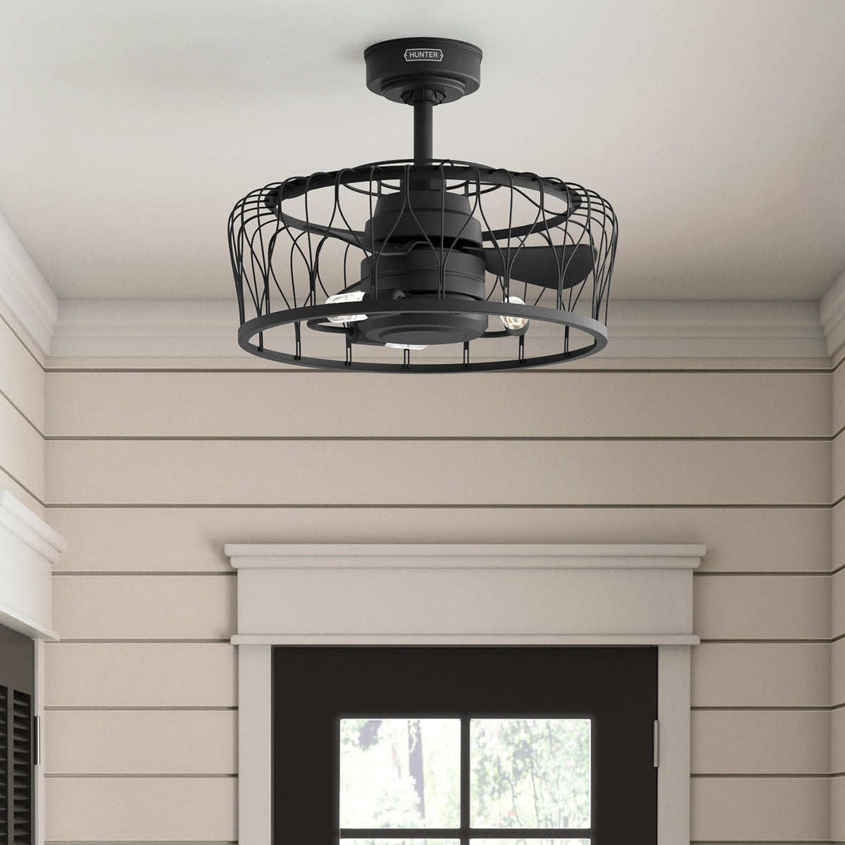 20 inch Rotonda Matte Black Ceiling Fan with LED Light Kit and Handheld Remote