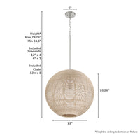 Berkeley 22-inch 1-light Brushed Nickel Orb Pendant with Natural Rattan Shade