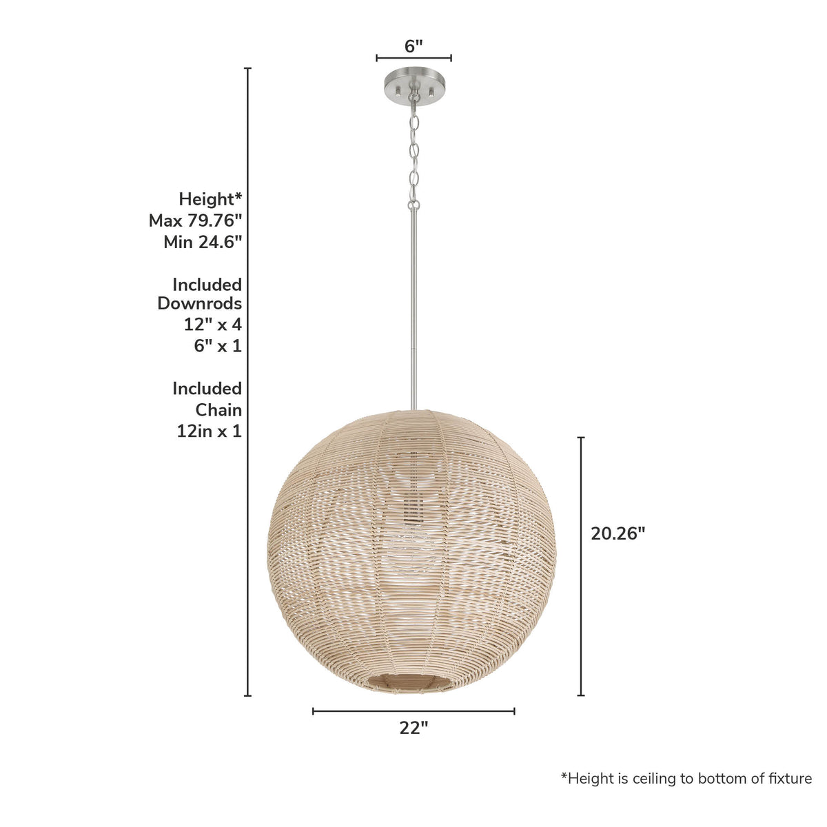 Berkeley 22-inch 1-light Brushed Nickel Orb Pendant with Natural Rattan Shade