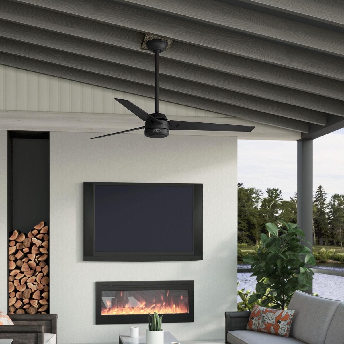 60 inch Cassius ENERGY STAR® Matte Black Damp Rated Ceiling Fan and Wall Control