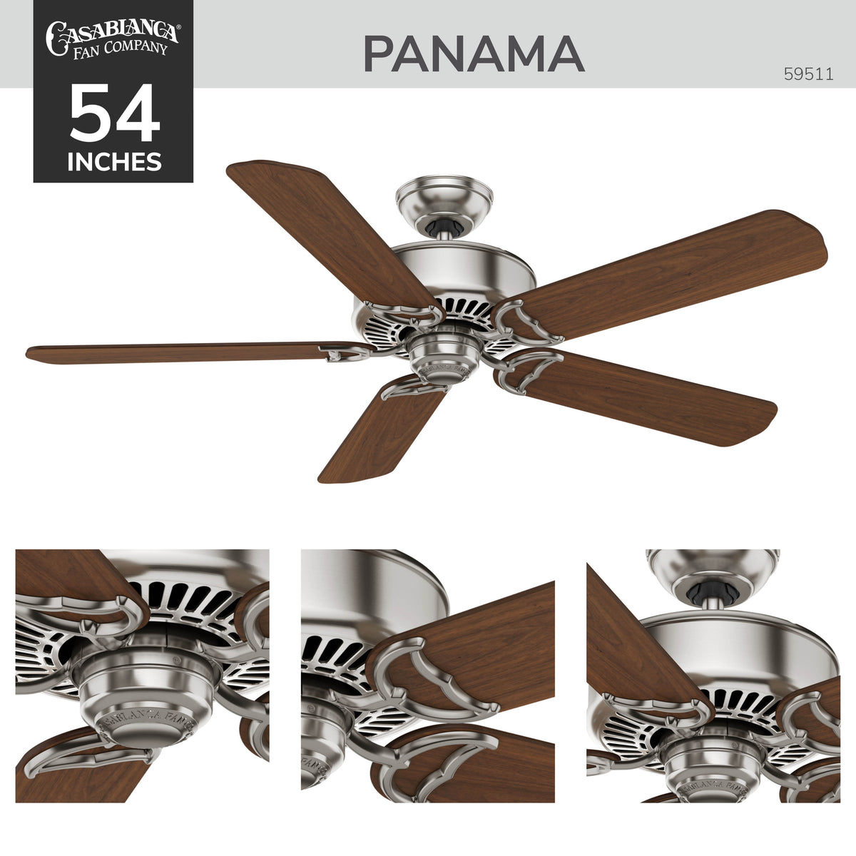 Casablanca 54 inch Panama ENERGY STAR® Brushed Nickel Ceiling Fan and Handheld Remote